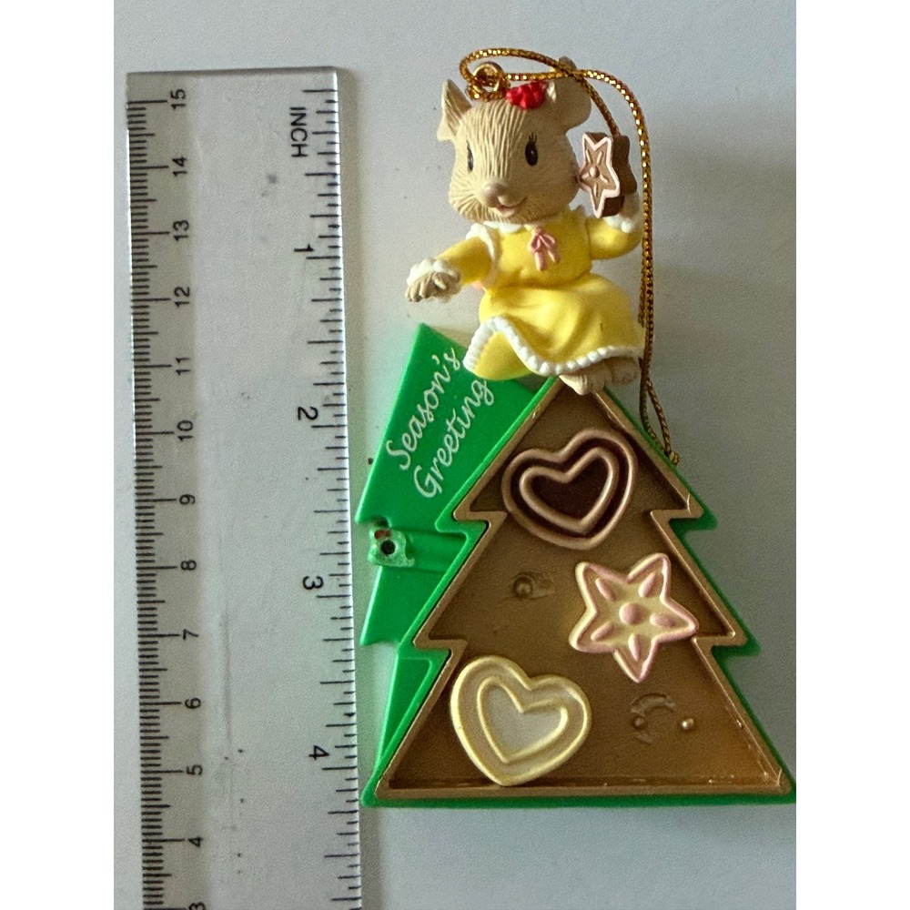 Enesco Christmas Mouse Ornament Yellow Dress Holding Star Tree Season's Greeting